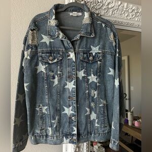 Kellparker Distressed Star Print Denim Jacket